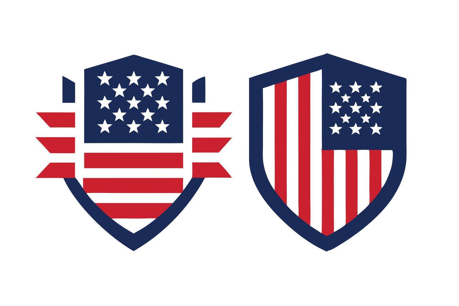 American Flag Inspired Shield Designs in Red, White, and Blue on White Background vector