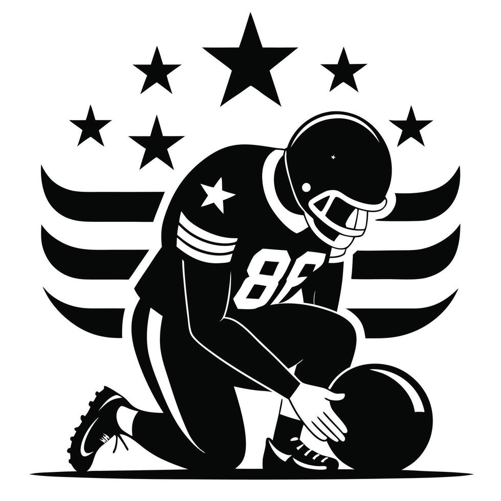 Kneeling Football Player with Ball, Helmet, Stars, and Stripes Icon vector