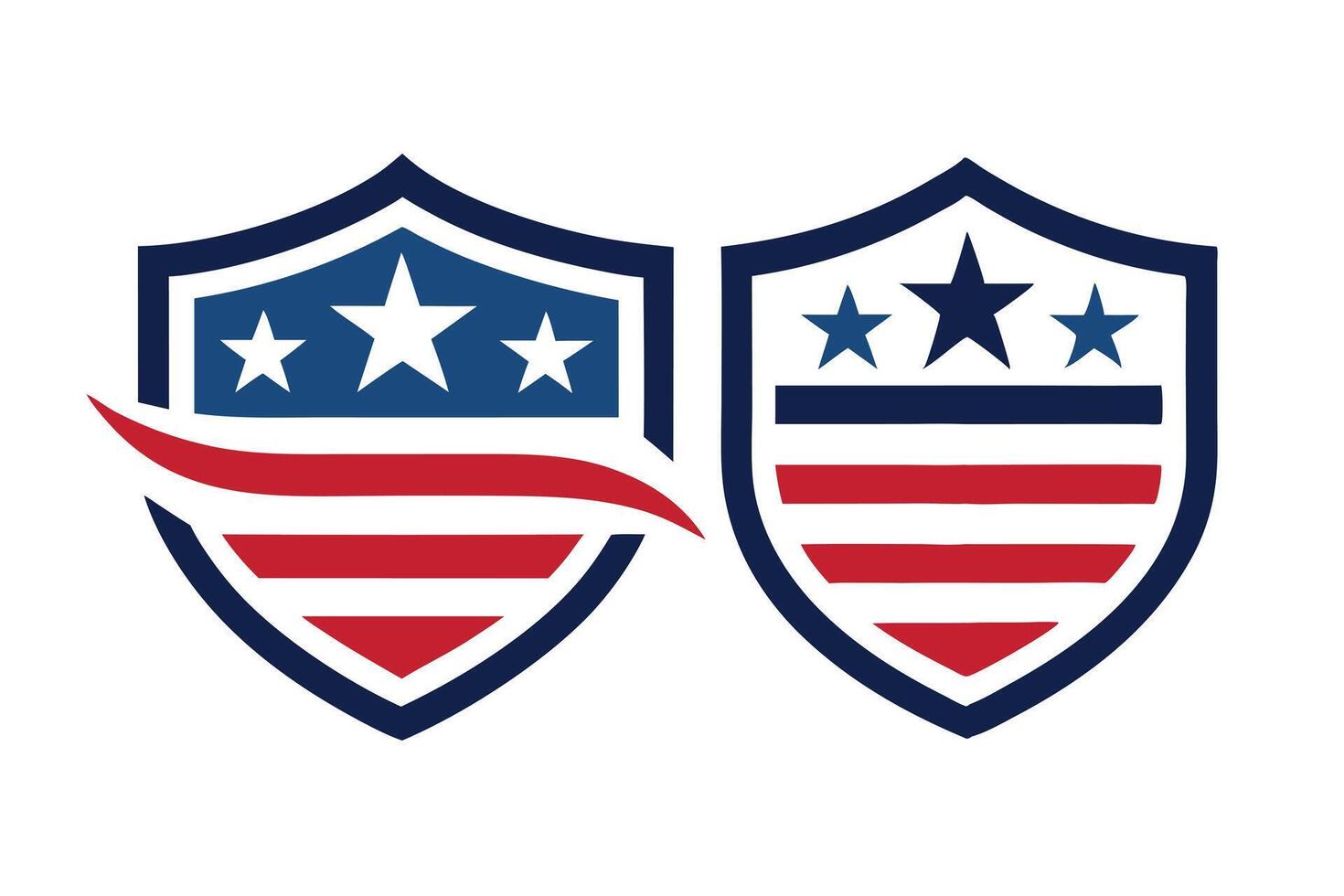Patriotic Shields Emblems Stars and Stripes Badges in Red, White, and Blue vector