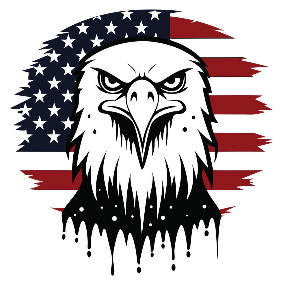 Bold Eagle Head Silhouette with Distressed American Flag Background Design vector