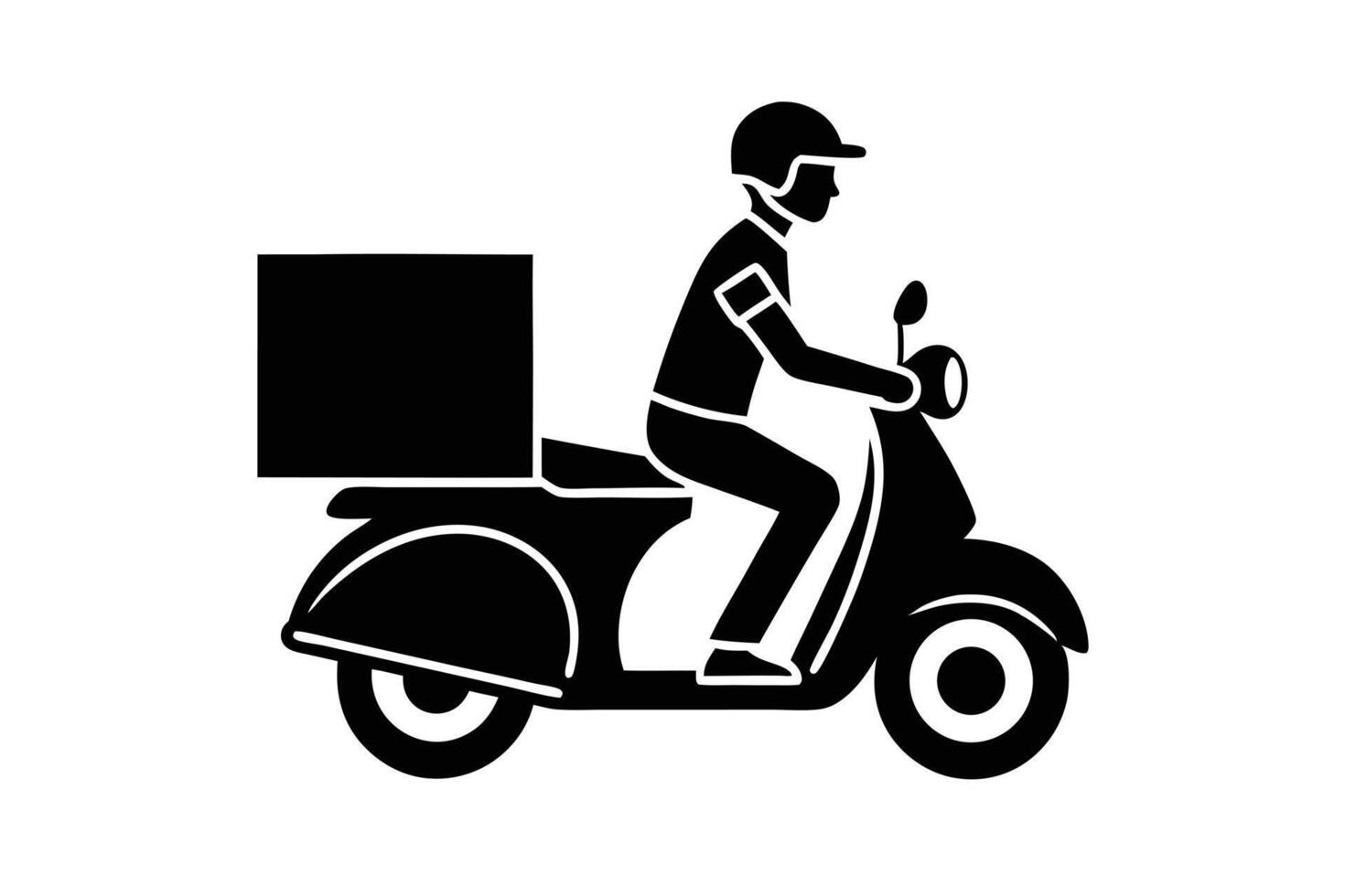 Silhouette Illustration Courier Riding a Scooter Delivering a Package or Food Order vector