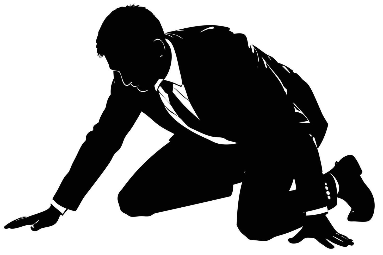 Silhouette of Business Man Kneeling in Despair, Black and White Illustration Style vector