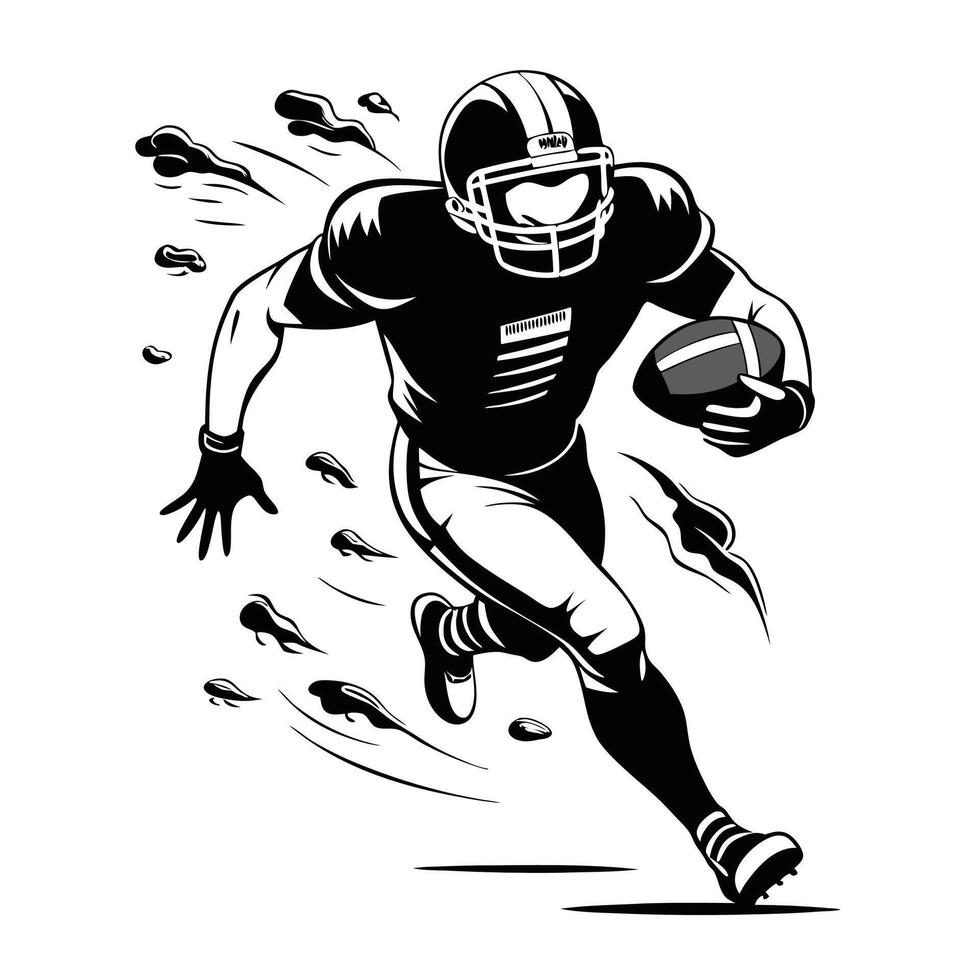 Running Football Player Illustration Monochrome Art of Athlete with Ball and Speed Effect vector