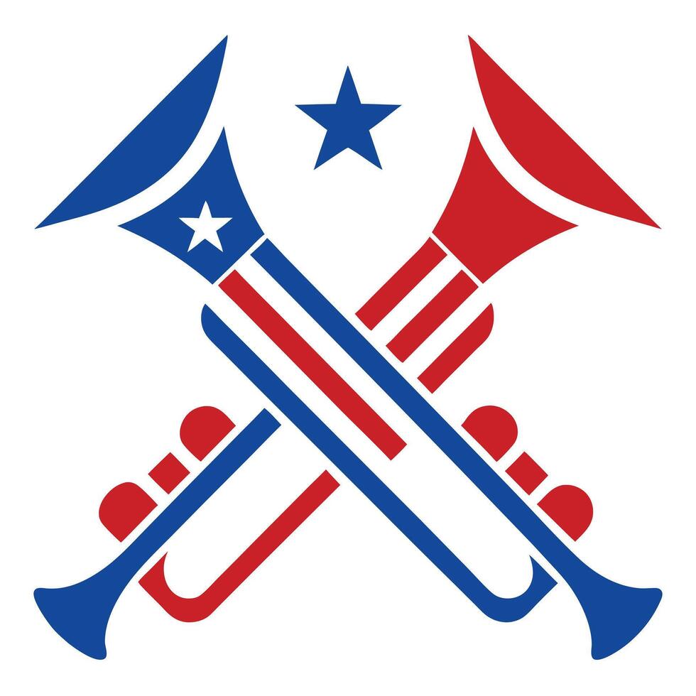Crossed Trumpets in Patriotic Red and Blue with Lone Star Illustration vector