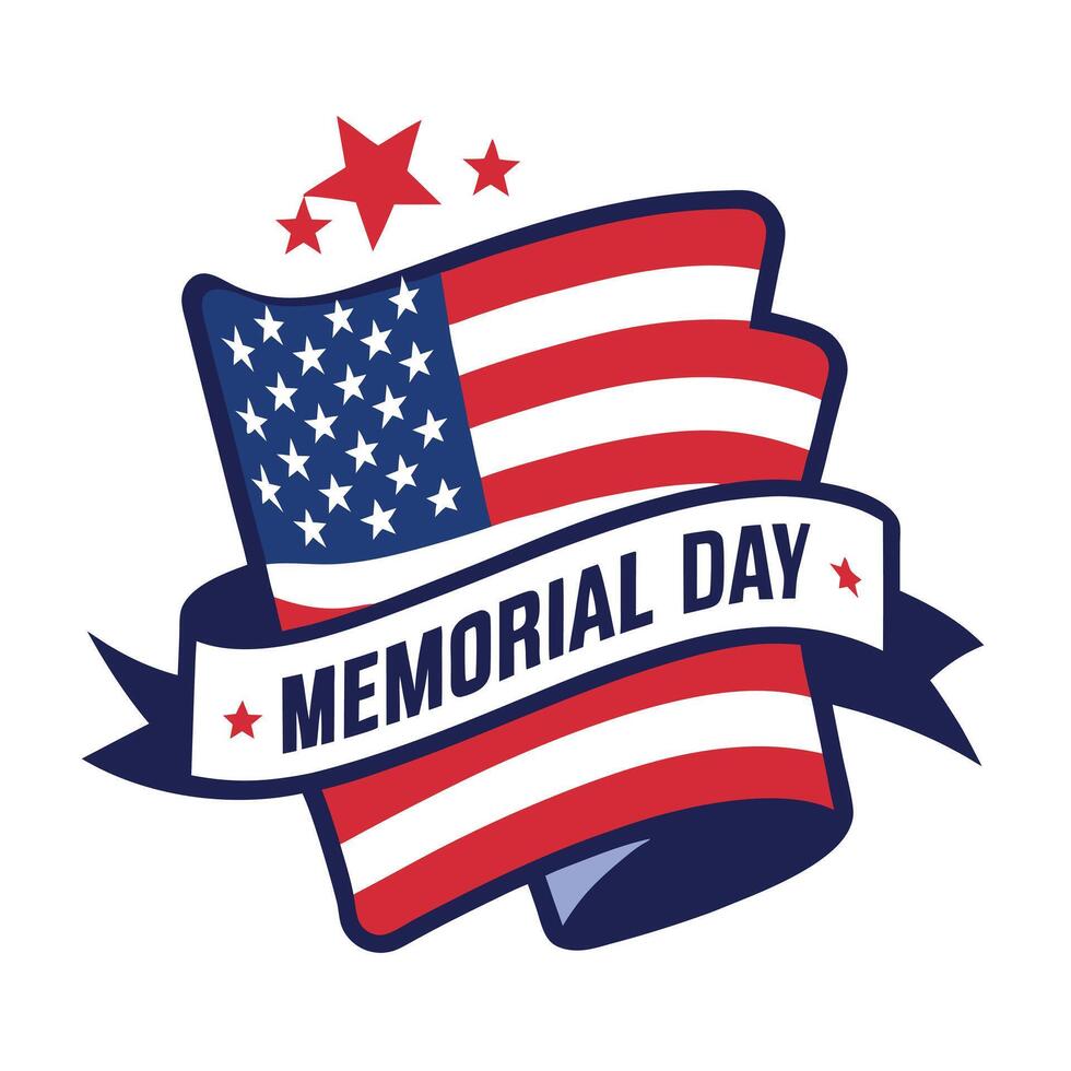 American Flag Memorial Day Ribbon Banner with Stars and Patriotic Design Element vector