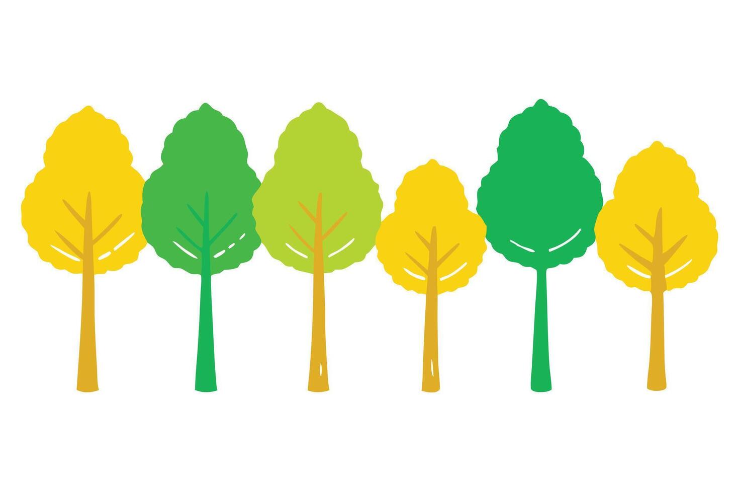 Illustration of Green and Yellow Cartoon Trees in a Row Isolated on White vector