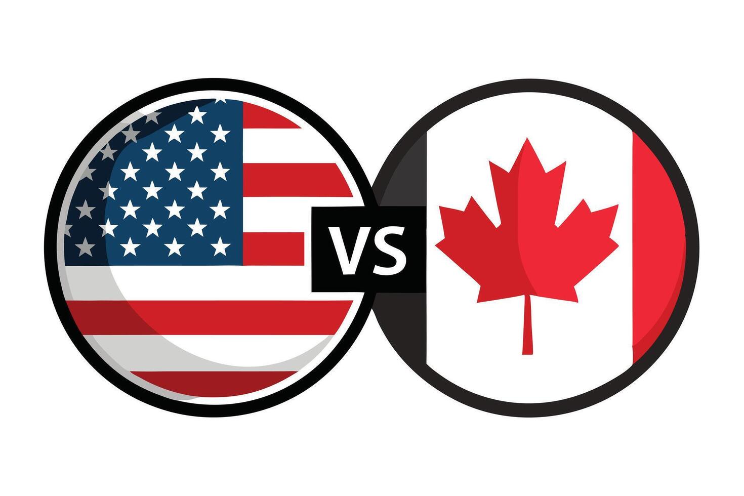 USA Versus Canada National Flags in Black Circles with VS Text Displayed Centrally vector