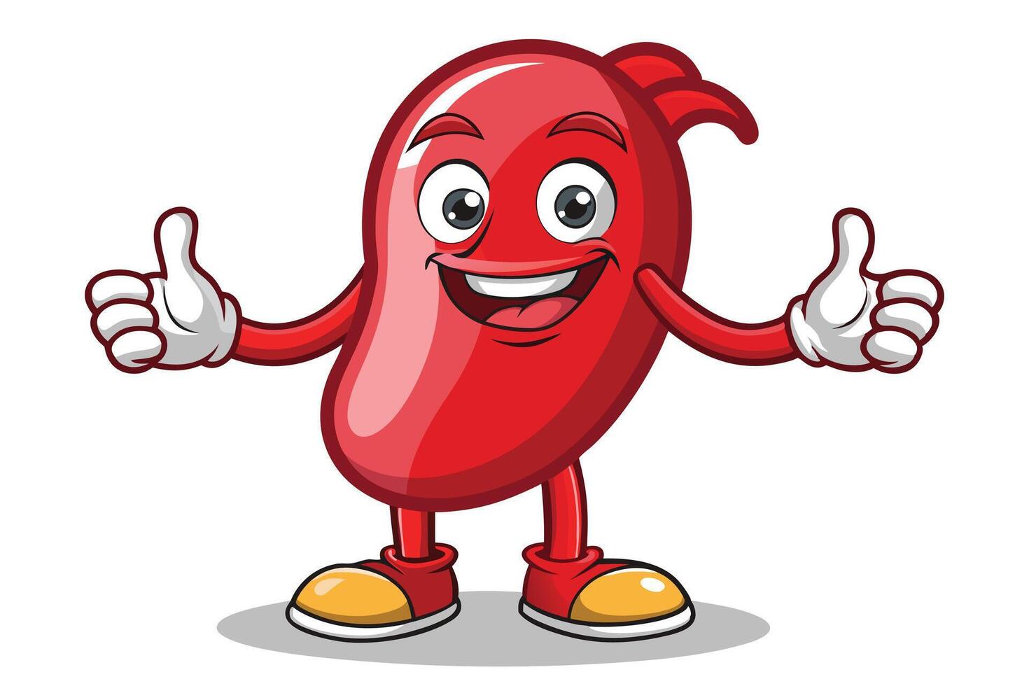 Cartoon Kidney Bean Character Giving Thumbs Up on White Background Illustration vector