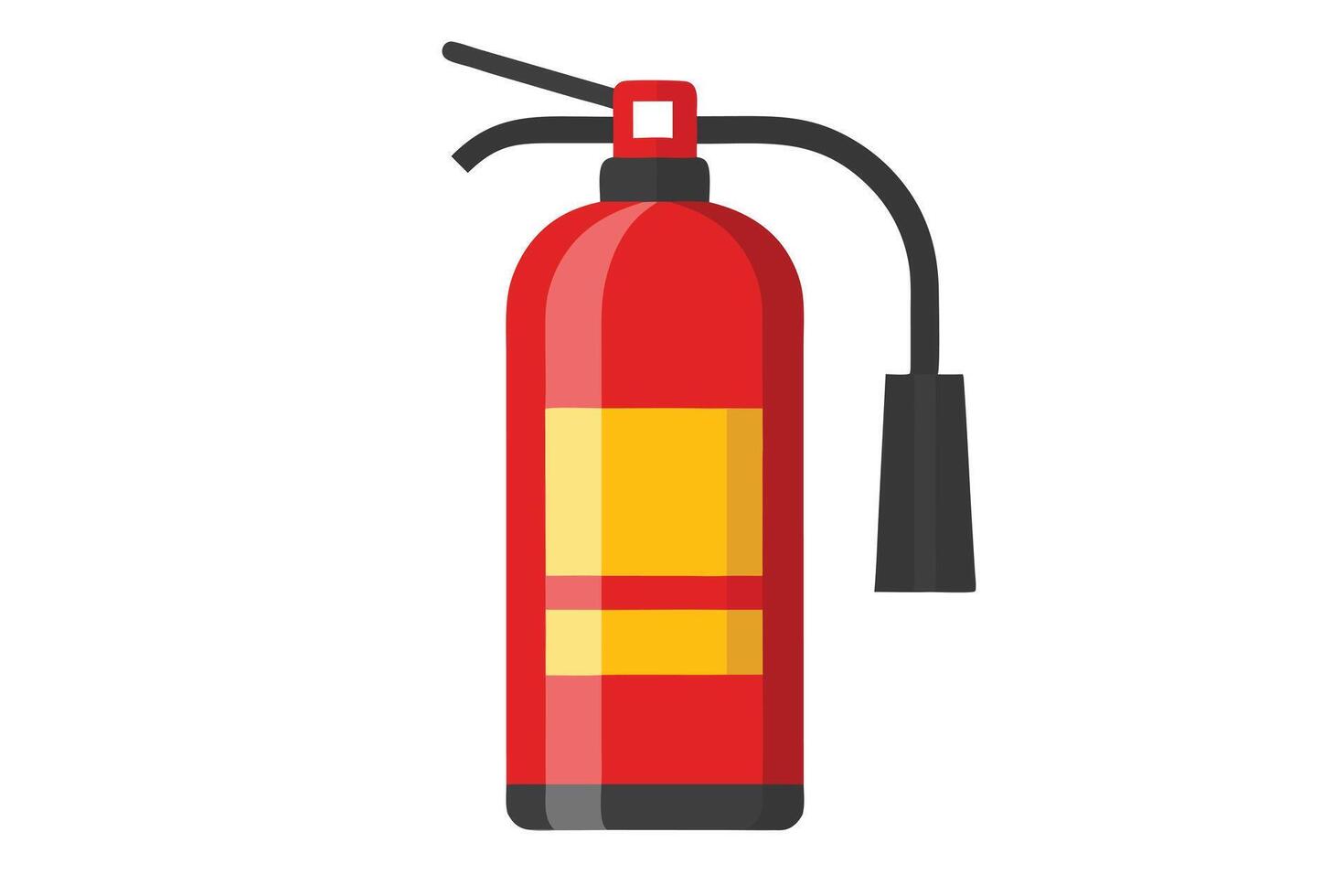Red Fire Extinguisher Illustration with Yellow Label, Black Hose, and Nozzle, on White vector