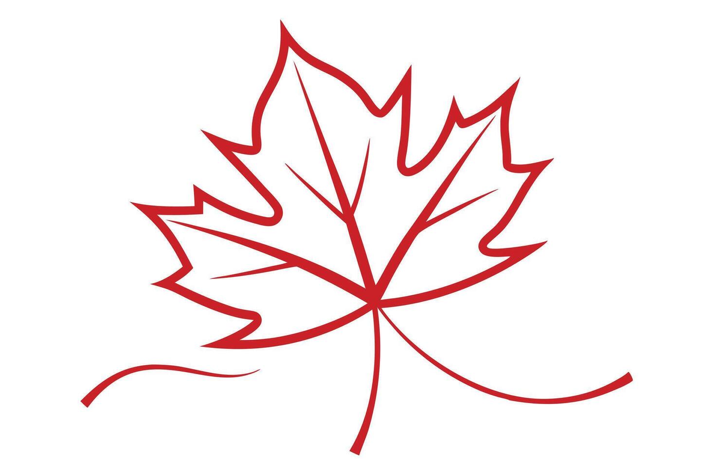 Simple Red Maple Leaf Outline Illustration on White Background, Minimalist Design vector