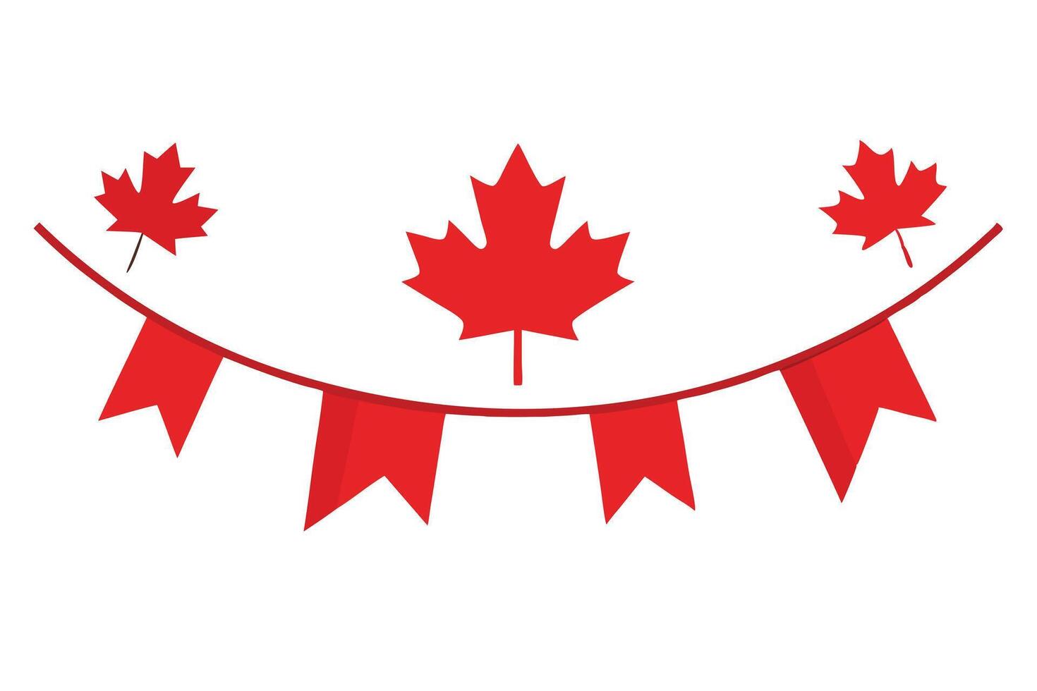 Red Maple Leaf Garland with Pennants on a White Background, Canada Day Decoration vector