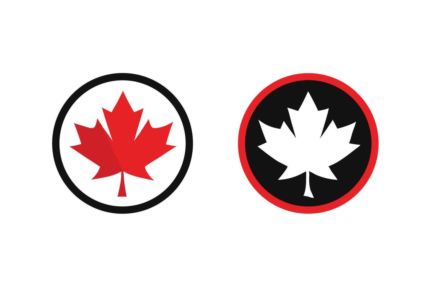 Two Canadian Maple Leaf Circle Icons Red on White and White on Black vector