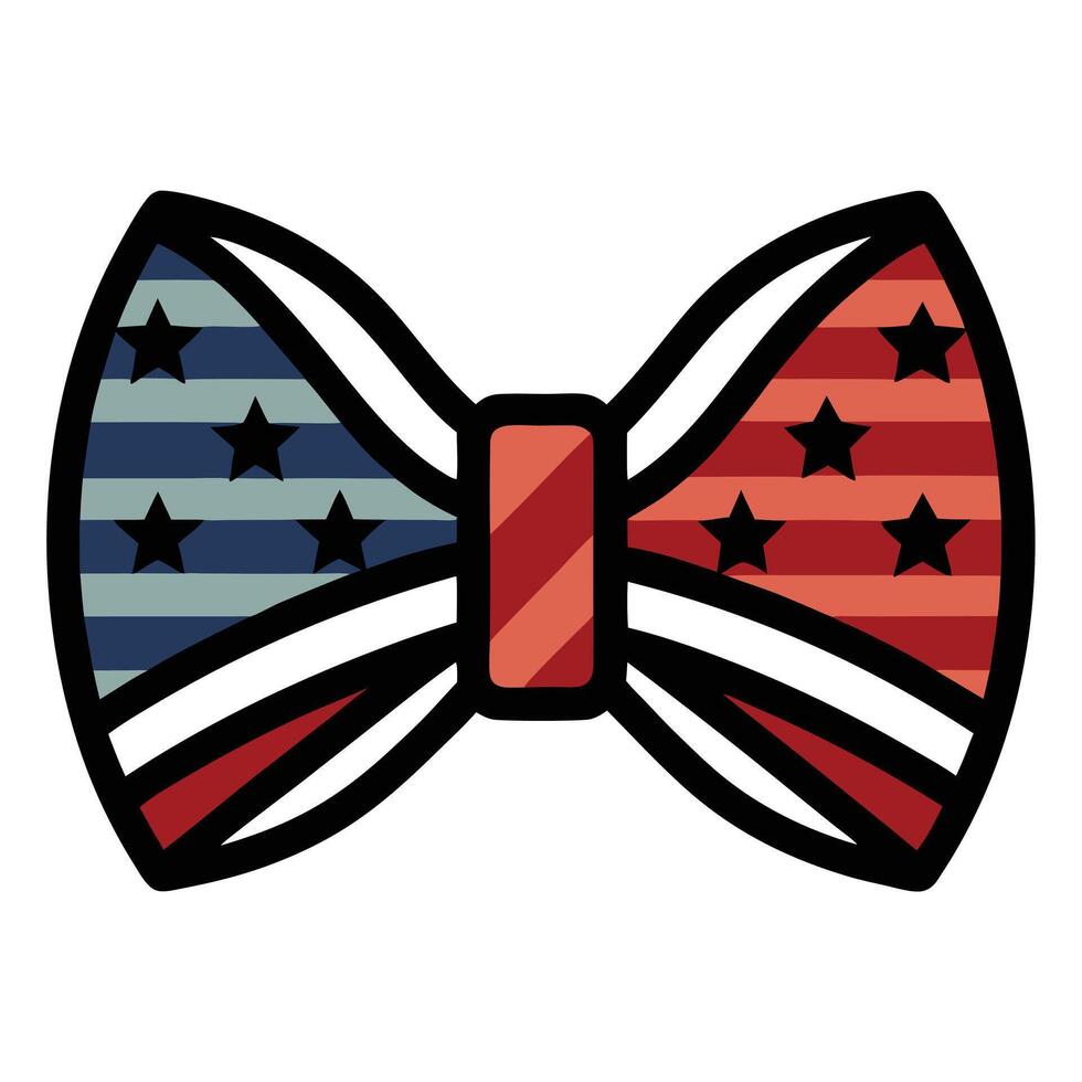 Stylized Bowtie with American Flag Pattern Featuring Stars and Patriotic Colors vector