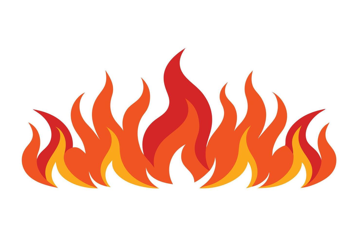 Bright Cartoon Fire Illustration with Orange, Yellow, and Red Flames on White Background vector