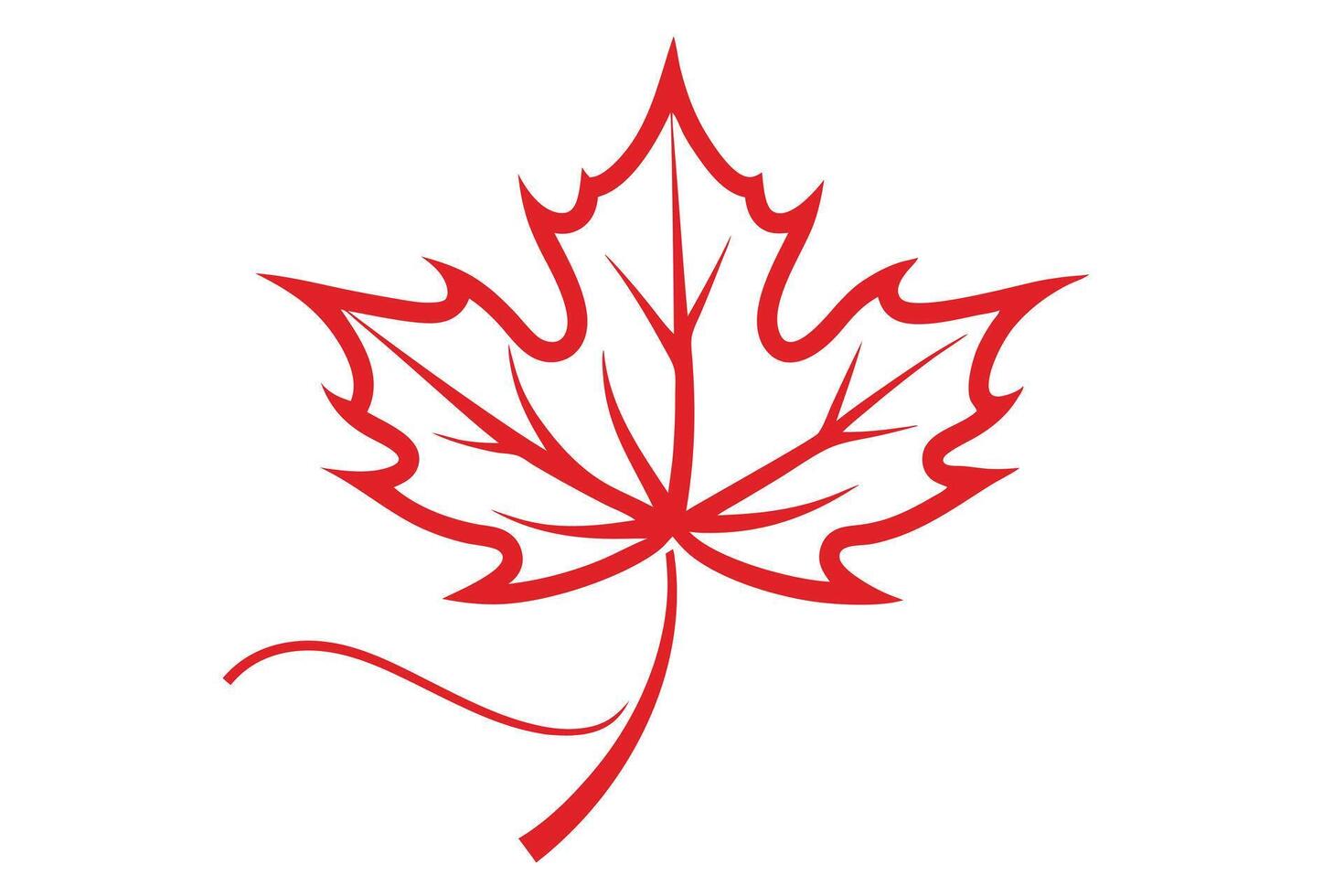 Simple Red Maple Leaf Outline on White Background Illustration Art vector