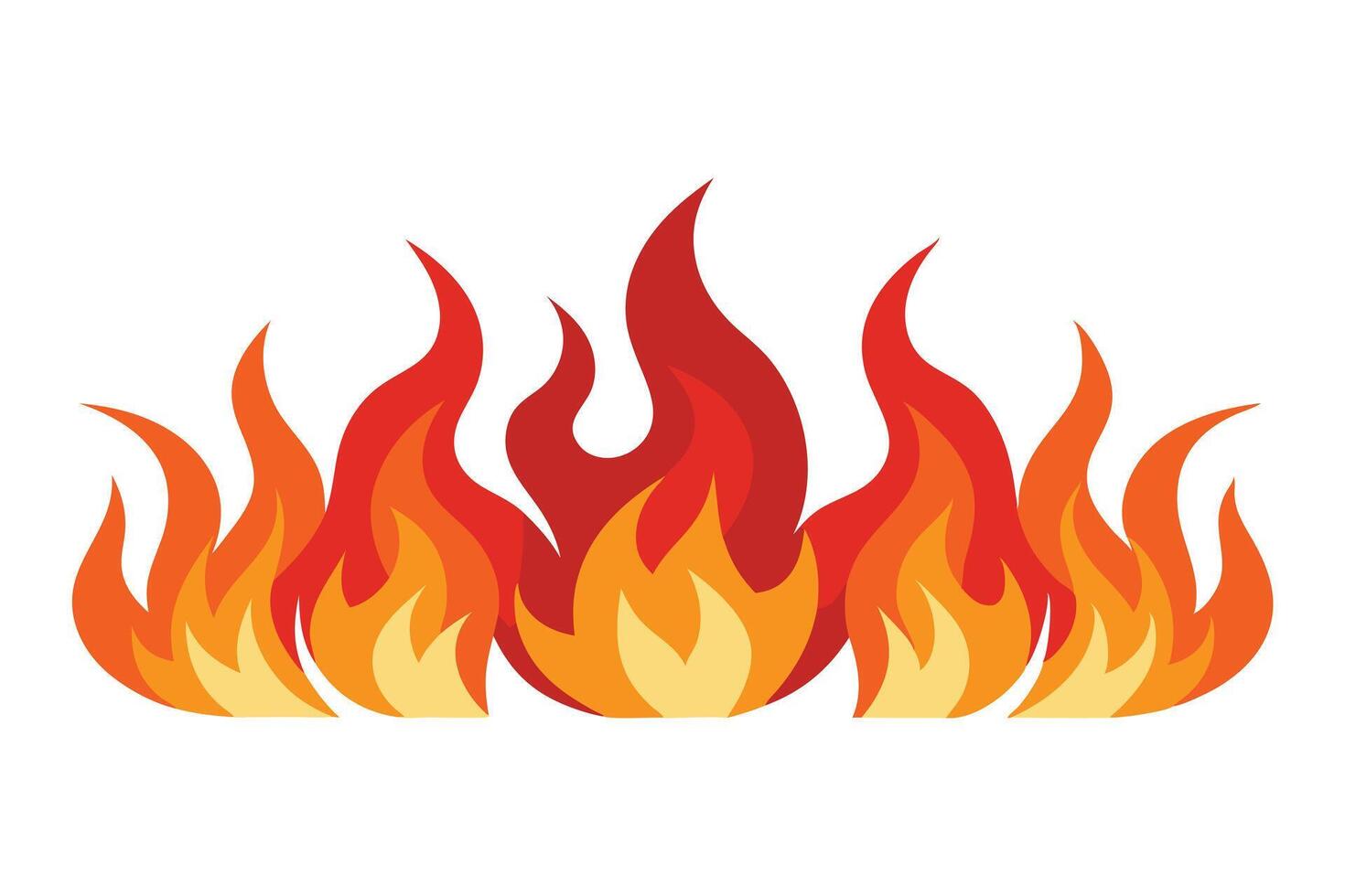 Vivid Flames Illustration Orange and Red Fire Isolated on White Background, Cartoon Style vector