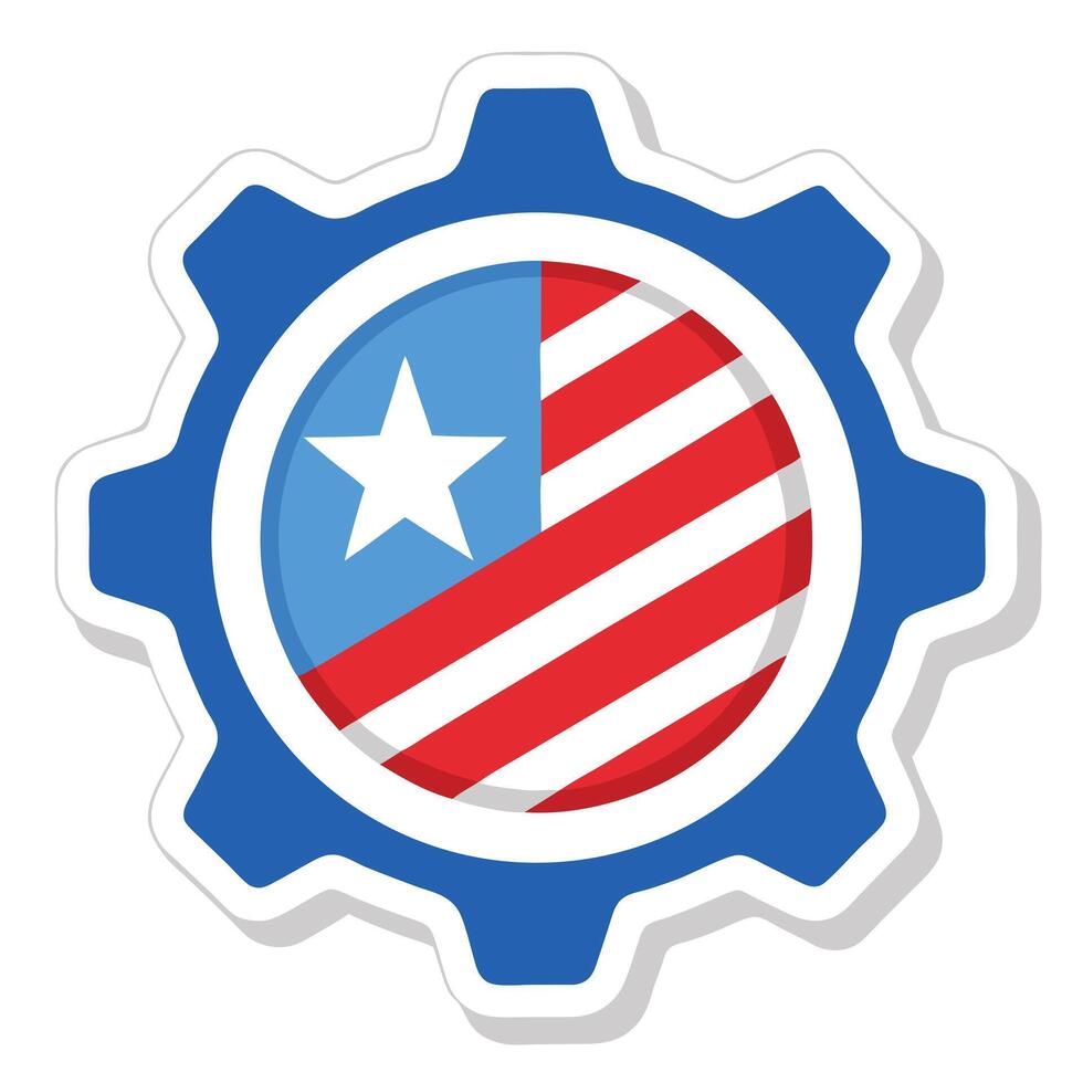 Blue Gear Icon With Circle Containing a Star and Stripes Design Illustration vector