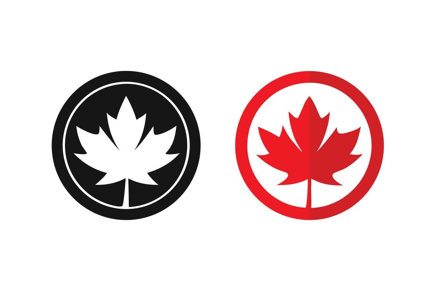Canada Symbol Stylized Maple Leaf Icons, Black and Red Circular Designs on White vector