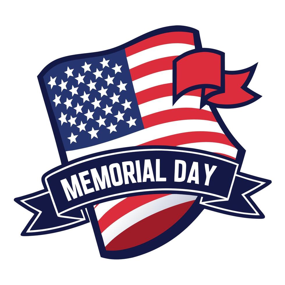 Patriotic Memorial Day Featuring an American Flag and Bold Text Ribbon vector