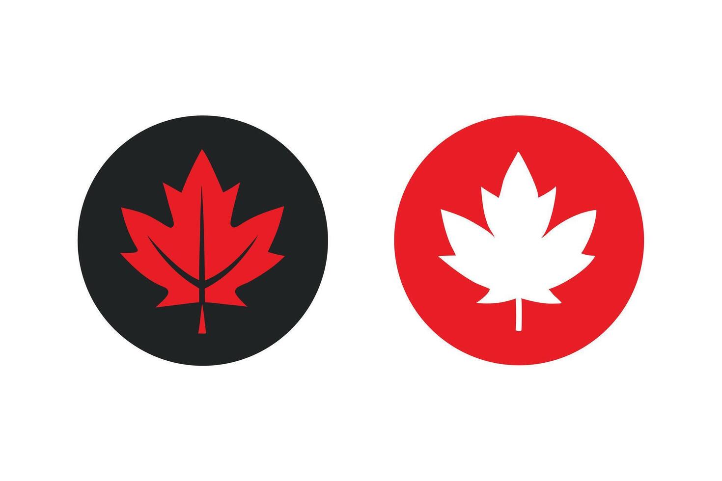 Two Circular Badges Featuring a Maple Leaf in Contrasting Colors on a White Background vector