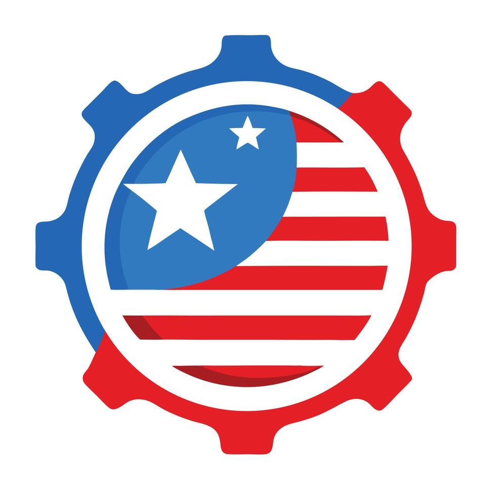 Patriotic Gear Icon Featuring American Flag Colors, Stars and Stripes Design vector
