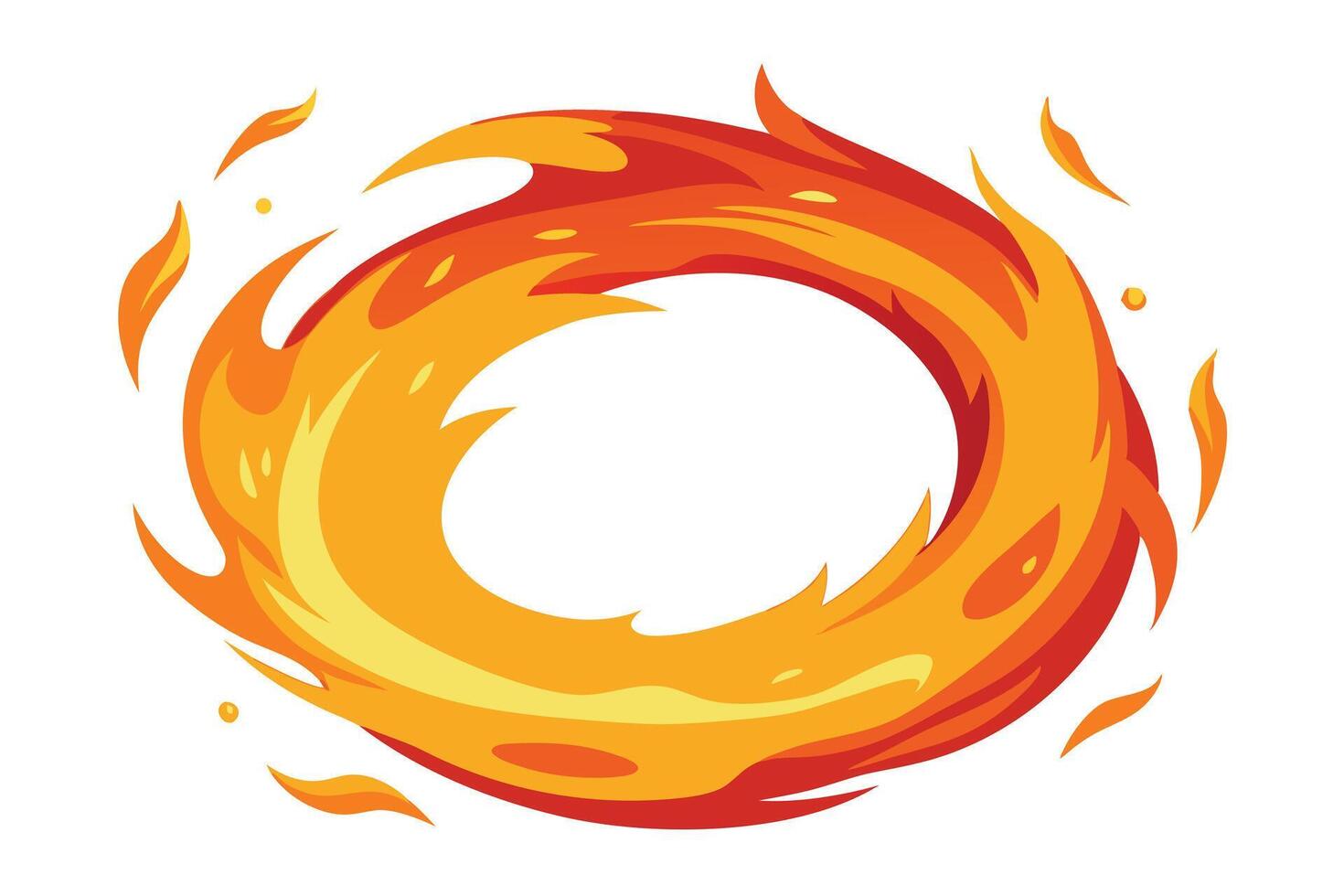 Cartoonish Fiery Ring with Yellow and Orange Flames, Isolated on White Background vector