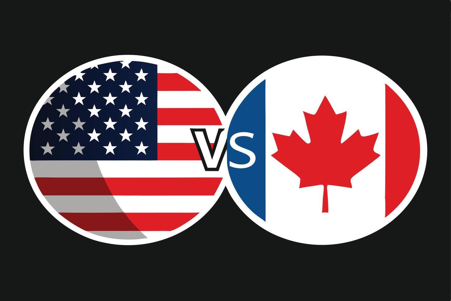 United States Versus Canada Flags in Circular Design on Black Background vector