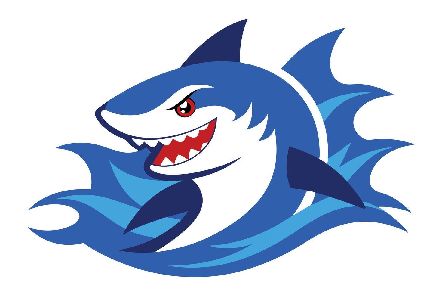 Cartoon Shark with Fins and Red Eyes, Illustration of a Marine Predator vector