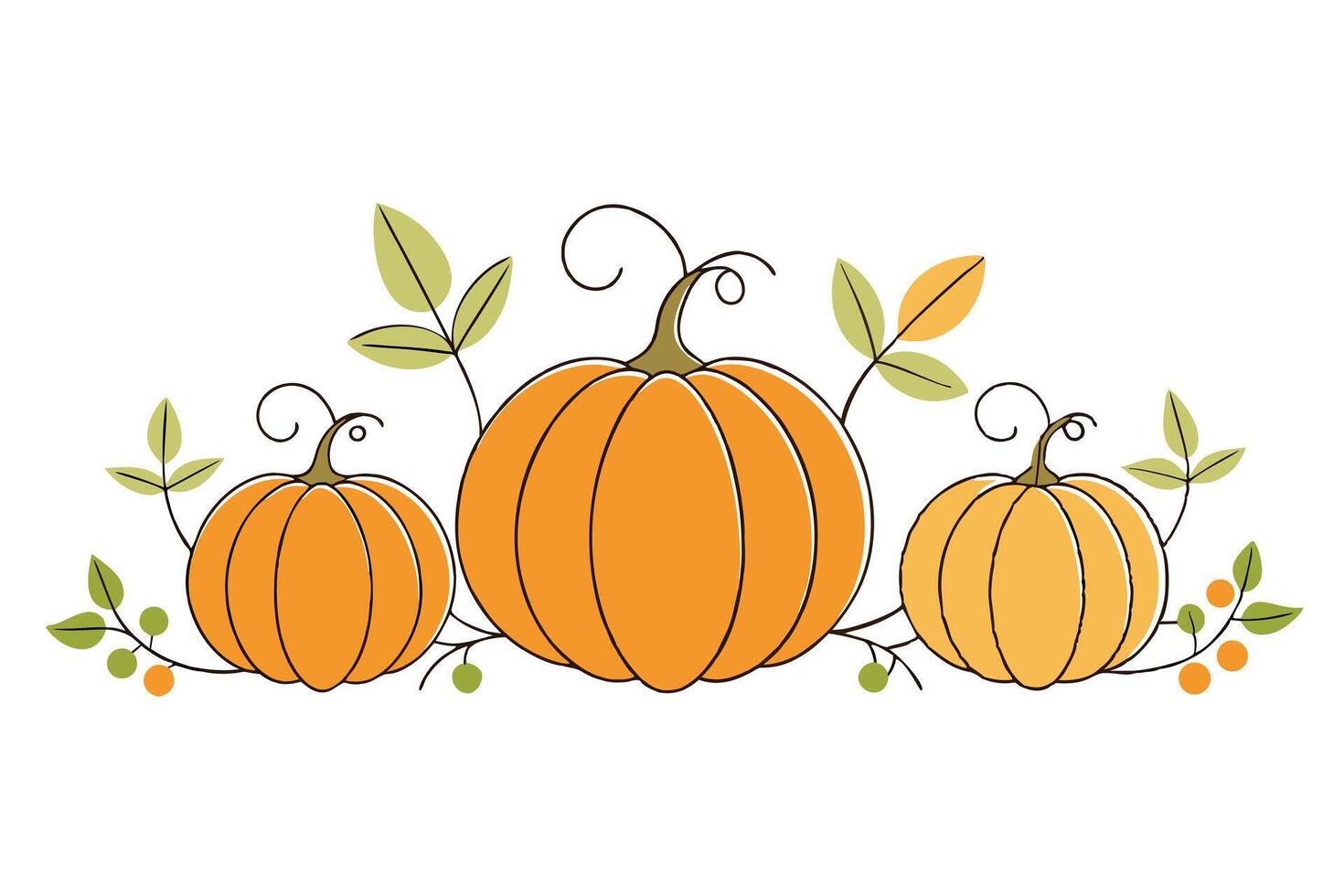 Decorative Orange Pumpkins with Vines and Leaves Illustration for Fall and Autumn Decor vector