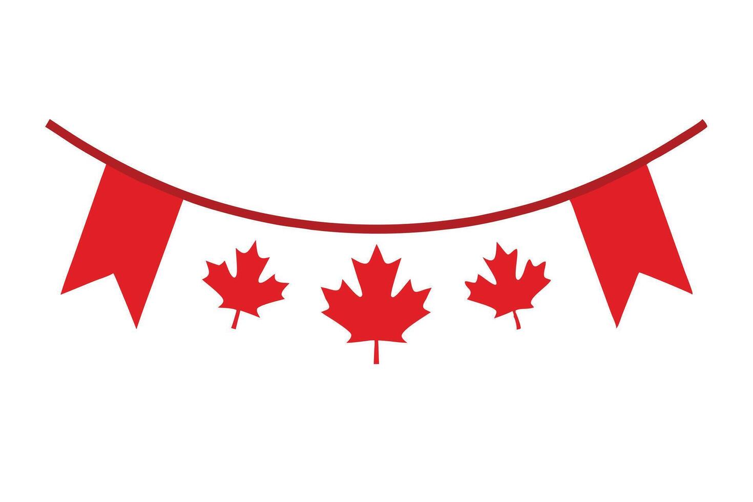 Red Canada Day Garland with Maple Leaves and Pennant Flags on White Background vector