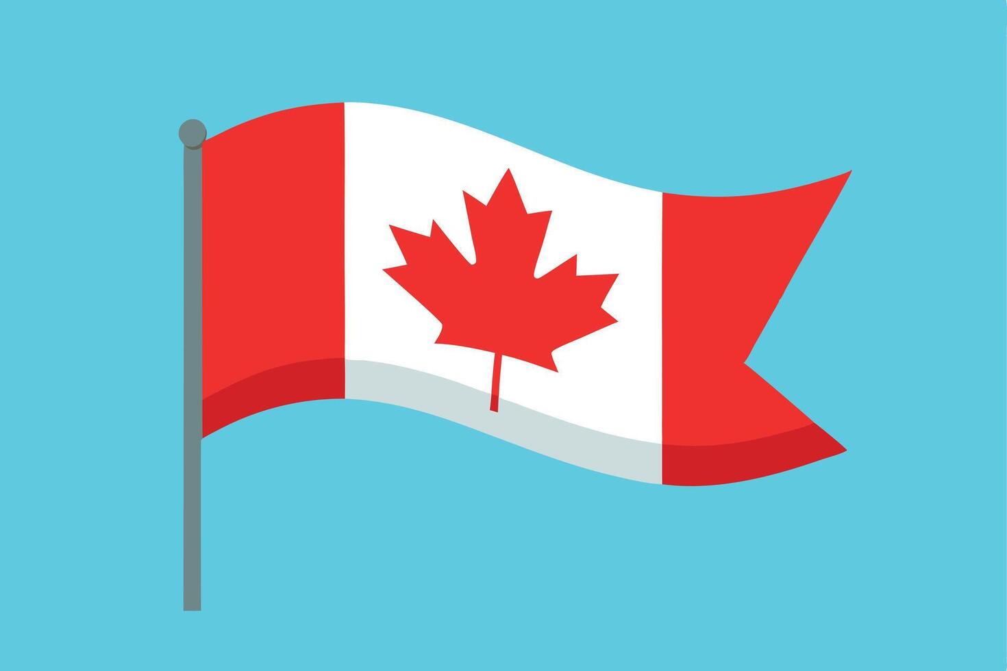 Waving Flag of Canada on a Flagpole Against Blue Background, Isolated vector