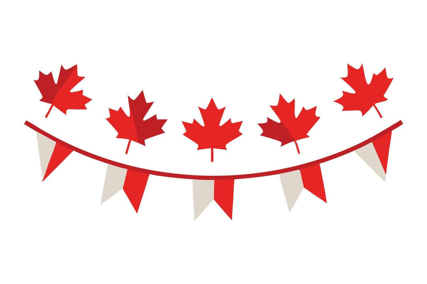 Red Maple Leaves and Bunting Garland Decoration for Canada Day Celebration Flat Design vector
