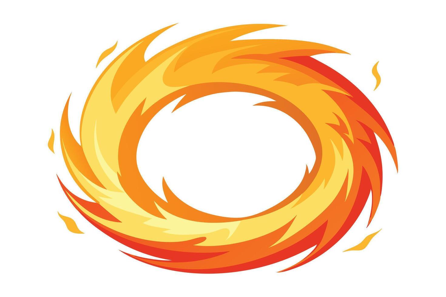 Circular Flame Vortex Burning Orange and Yellow Fire Ring Illustration on White Background vector