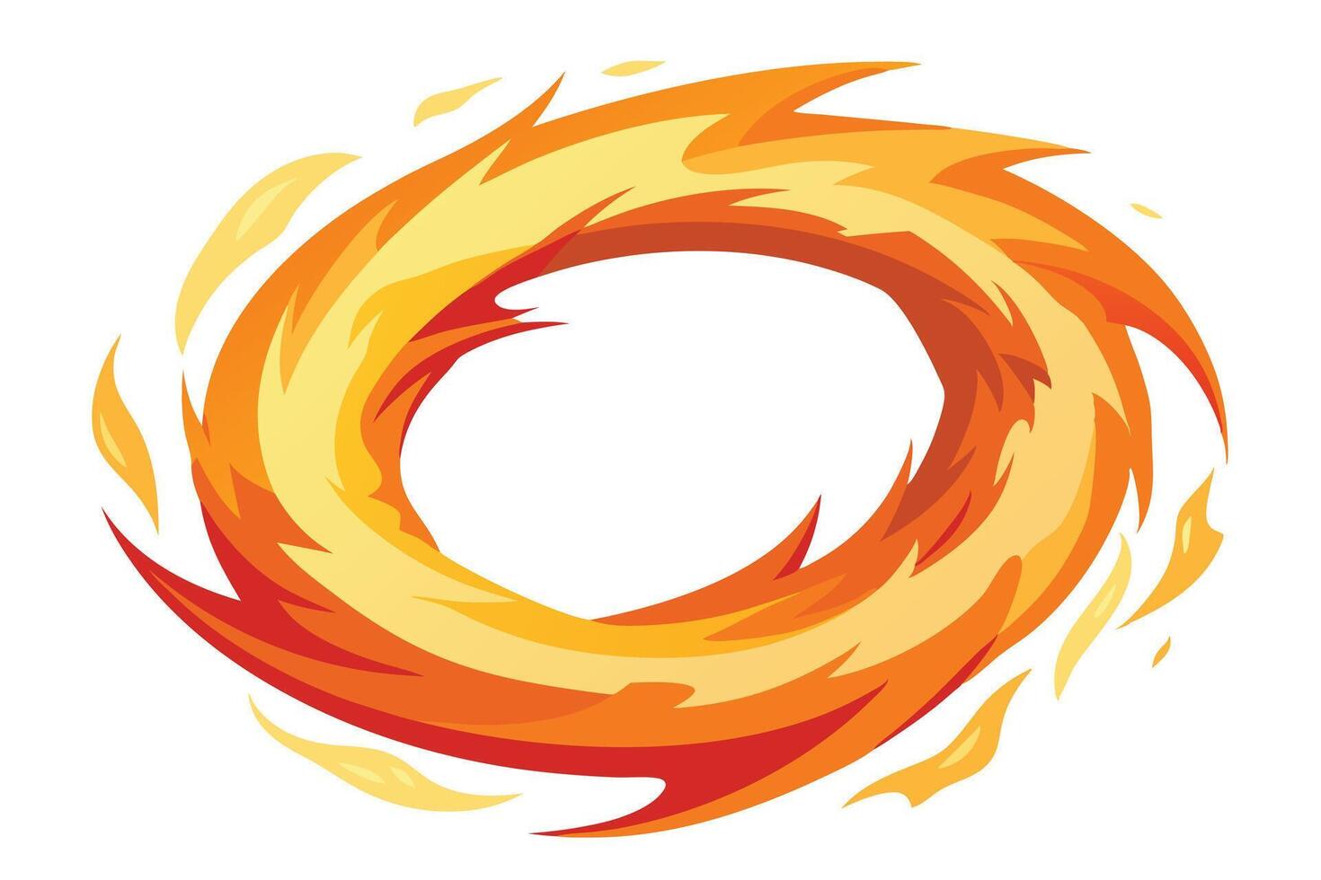 Swirling Ring of Fiery Flames and Orange Gradient on a White Background vector