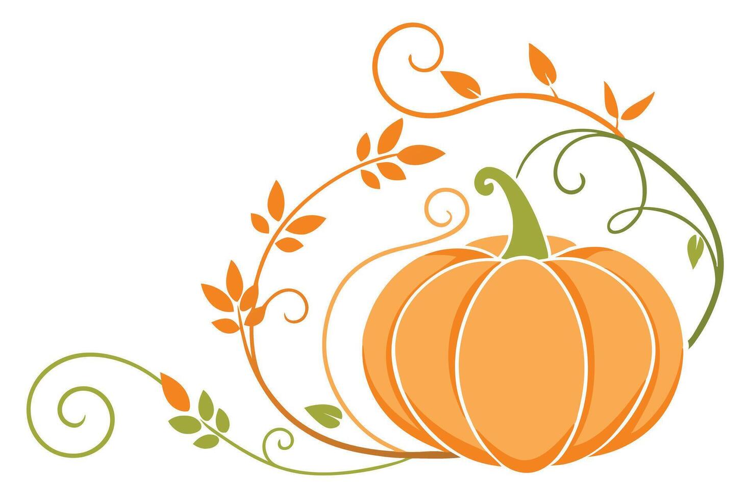 Decorative Orange Pumpkin with Vines and Leaves Illustration for Autumnal Themes vector