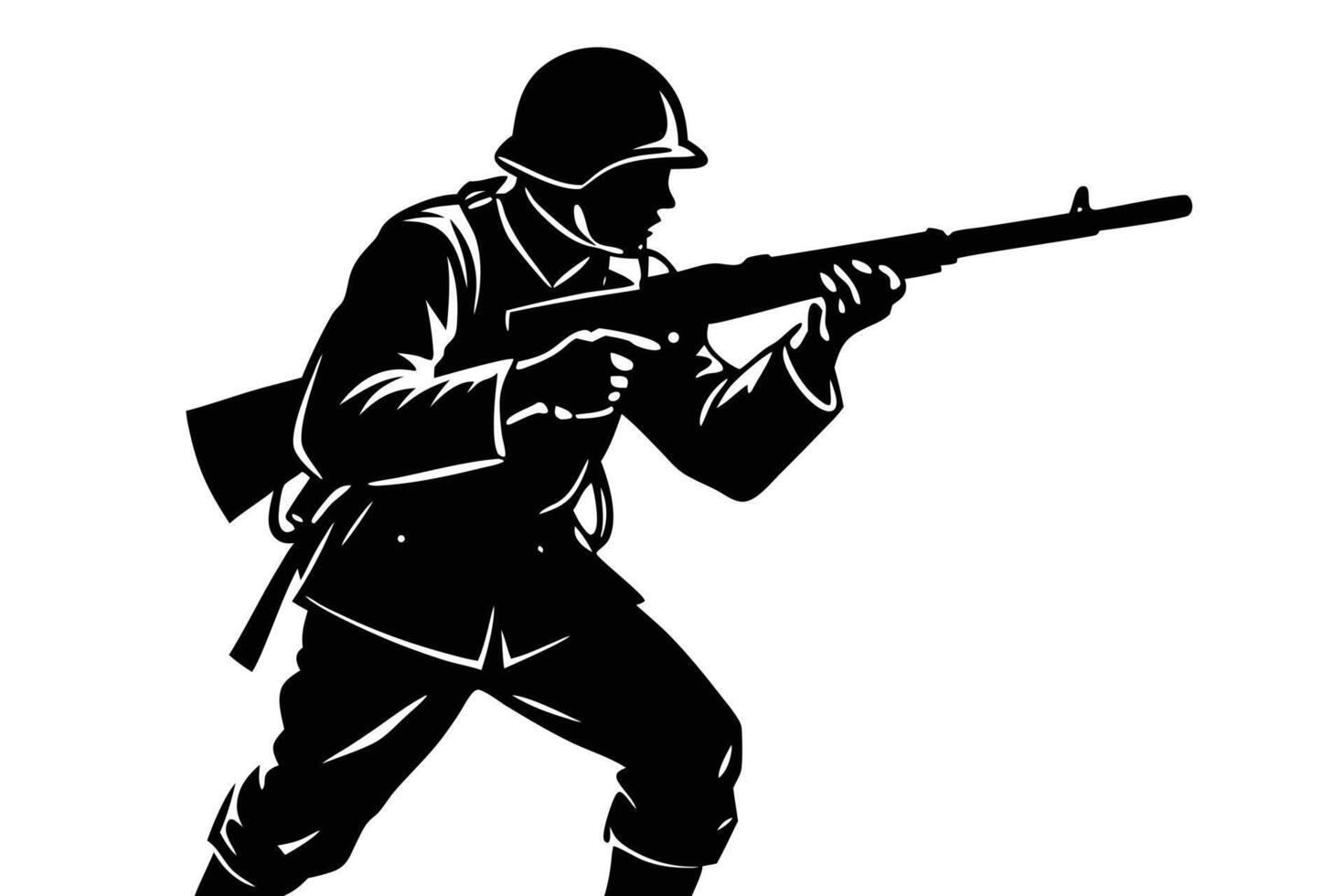 Soldier in Silhouette Aiming Rifle, Military Uniform, Illustration on Plain Background vector