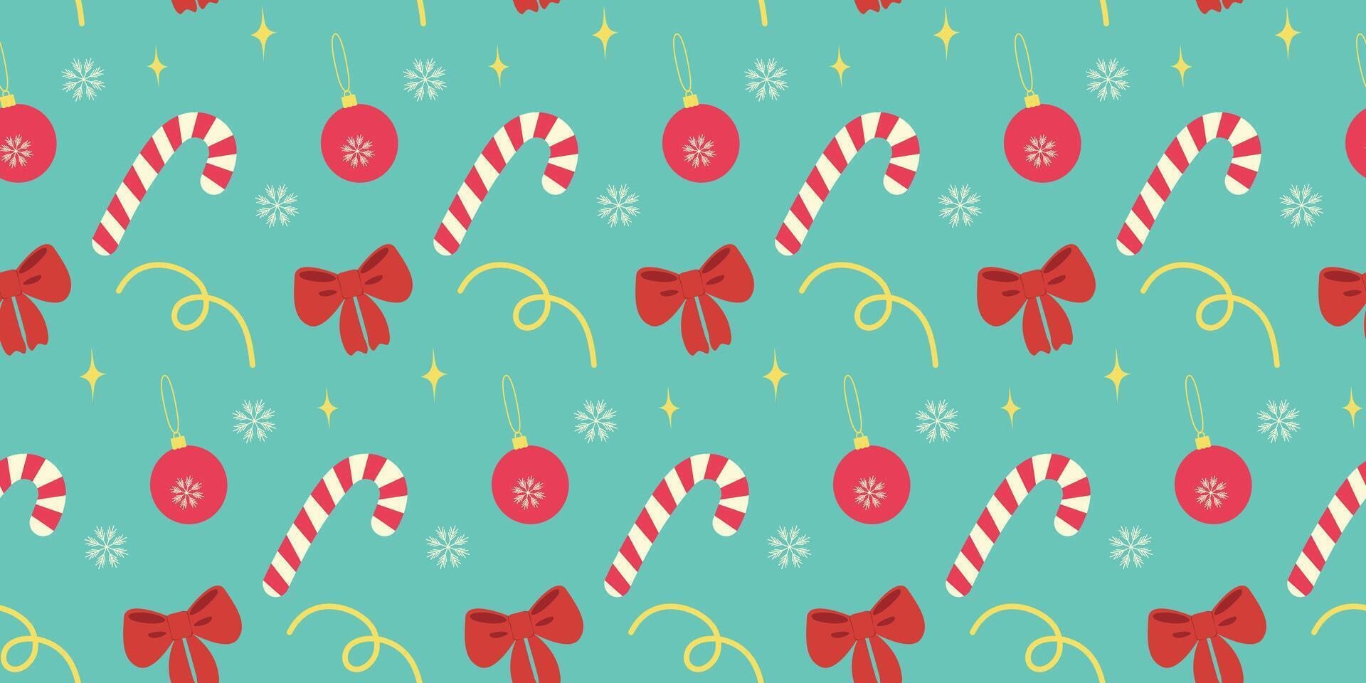 Candy Cane Christmas Toy Snowflake Decorative star Seamless Pattern Winter Holidays Festive Backdrop. Isolated illustration Christmas Themed Greeting Cards Wrapping paper, banner, tag backdrop vector