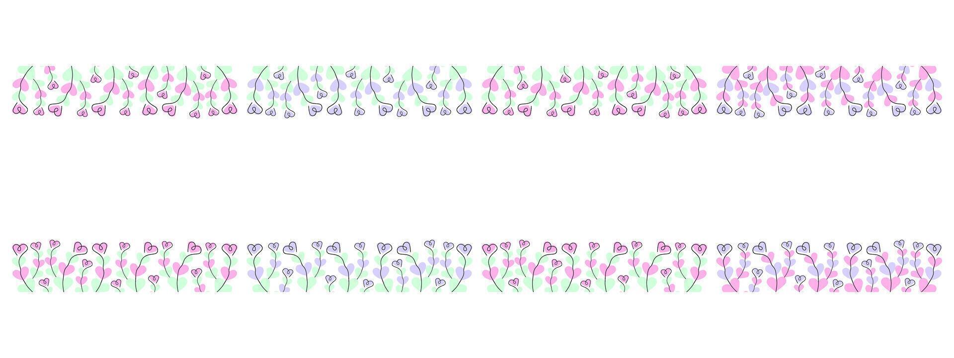 Hand Drawn Heart shape twigs Top and Bottom Frame Border Spring Holidays Copy space Template Bundle. Isolated Illustrations Creating Springtime Festive Greeting cards like Easter or Mothers Day vector