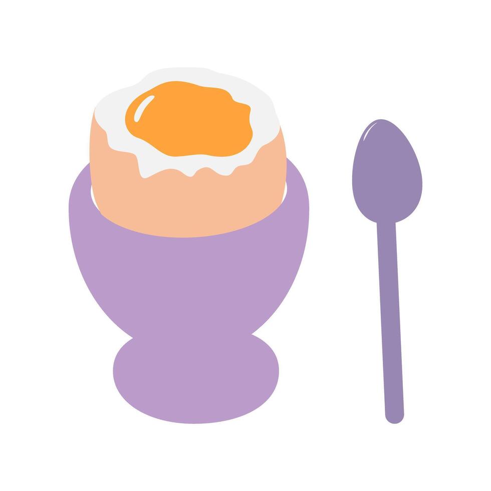 Hand drawn Soft egg in Egg cup and small Spoon Isolated Food Poster or Themes Cards design elements. Isolated illustration World Egg Day or Healthy Eating Thematic Card or promo banner, leaflet vector
