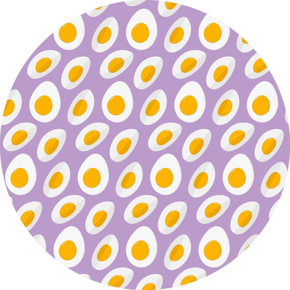 Hand Drawn boiled Egg Half and Fourth part Seamless Pattern on Circle Lavender Background Highlight. Isolated illustration Food Poster Backdrop or promo banner, leaflets, tag, social media post vector