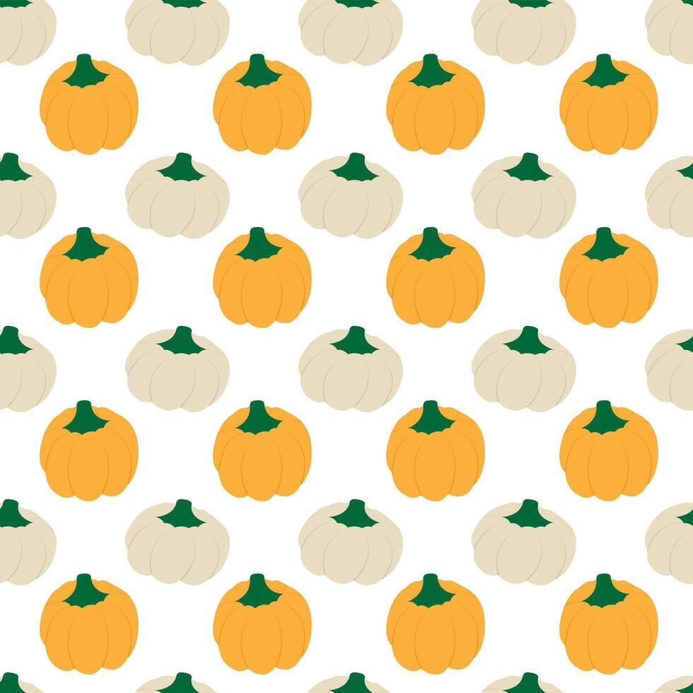 Hand drawn colorful pumpkins white and green Seamless Pattern Autumn Holidays Festive Backdrop idea. Isolated illustration Autumn Holiday Festive Background Party invite, banner, leaflet, label vector
