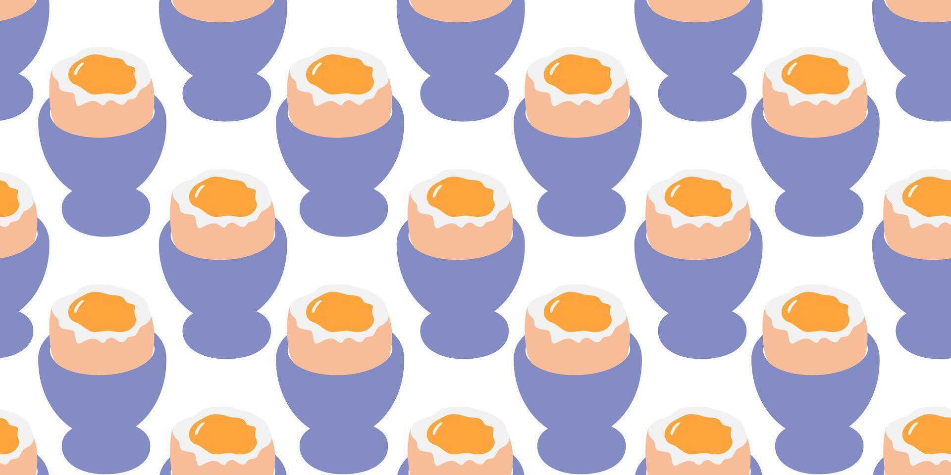 Hand Drawn Egg with fluid yolk Seamless Pattern Food Banner Egg Day or Breakfast Themes Background. Isolated illustration World Egg Day or Healthy Eating Thematic Card or promo banner, leaflet vector
