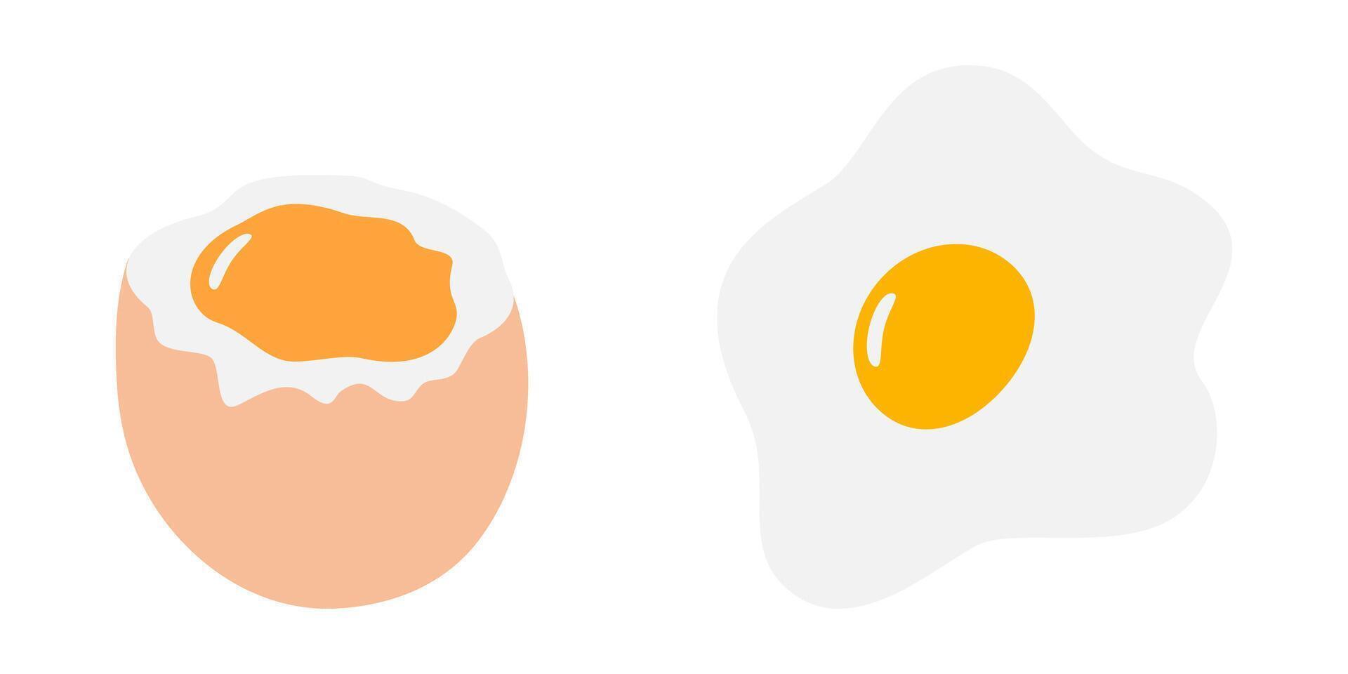 Hand Drawn Soft Egg with liquid yolk Partially Peeled and Fried Egg Food Cards Design elements Set. Isolated illustration International Egg Day Greeting, party invite or leaflets, banner, label vector