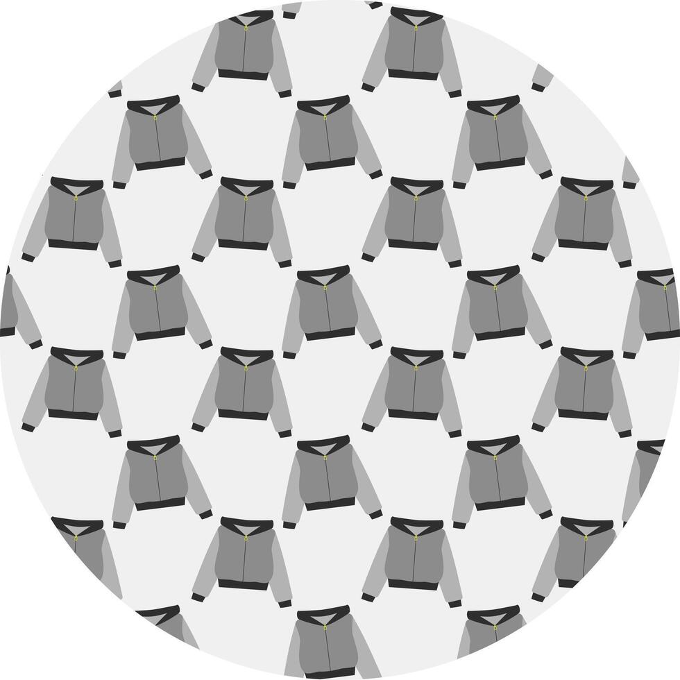 Hand drawn Grayscale Hoody zipper Seamless Pattern on Circle Background Clothes Thematic cards Fond. Isolated illustration Seasonal Thematic cards Backdrop, product label, leaflets, banner, tag vector