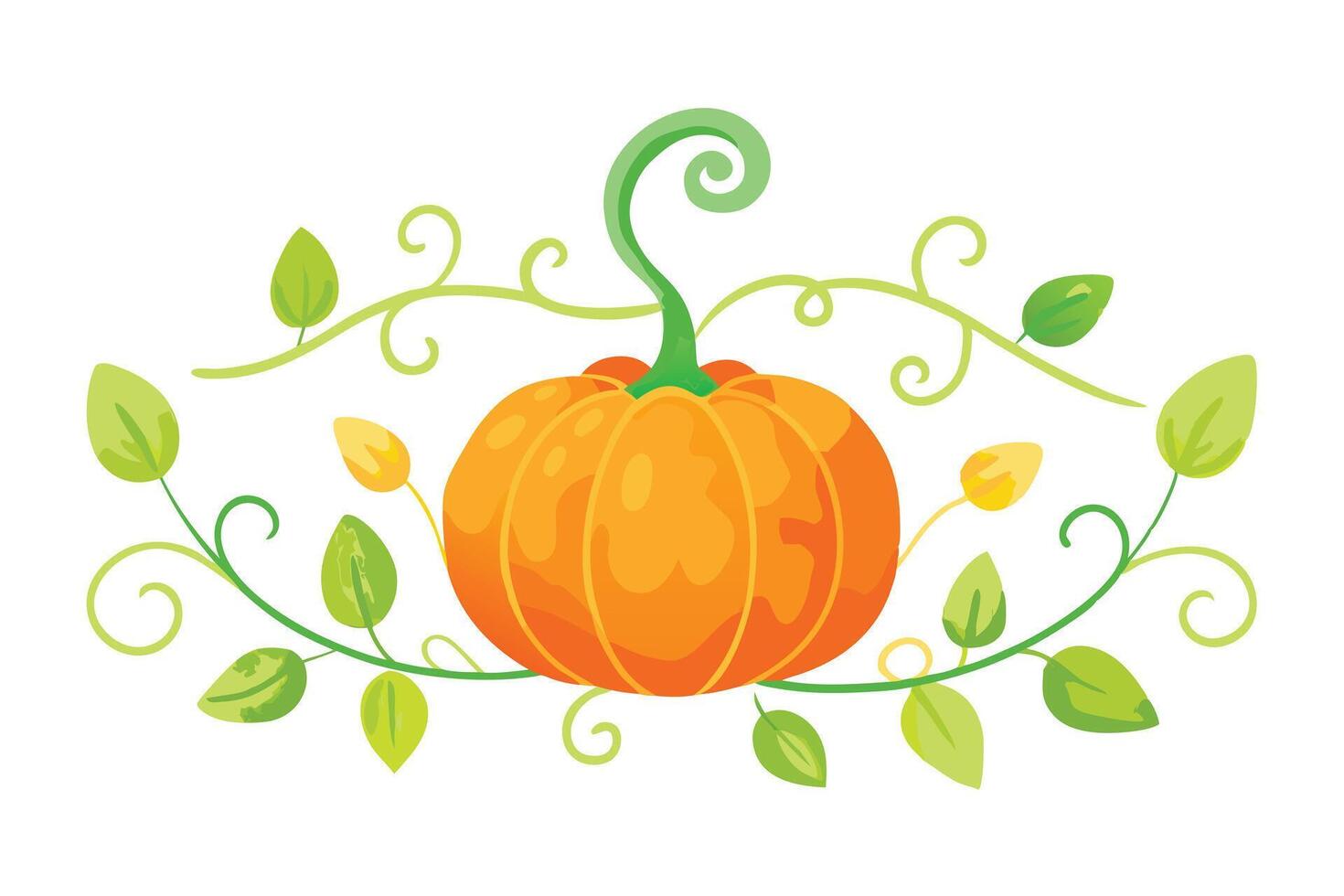 Cartoon Pumpkin Illustration Autumn Harvest Design with Vines and Leaves Decoration vector