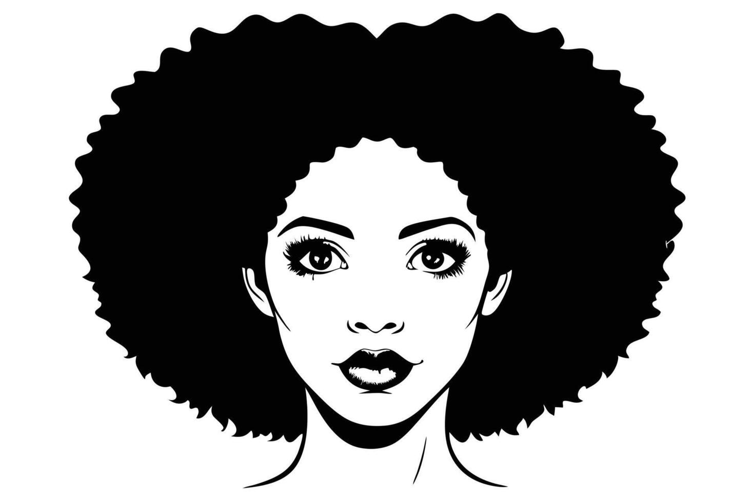 Portrait of a Woman with an Afro Hairstyle in Black and White Outline vector