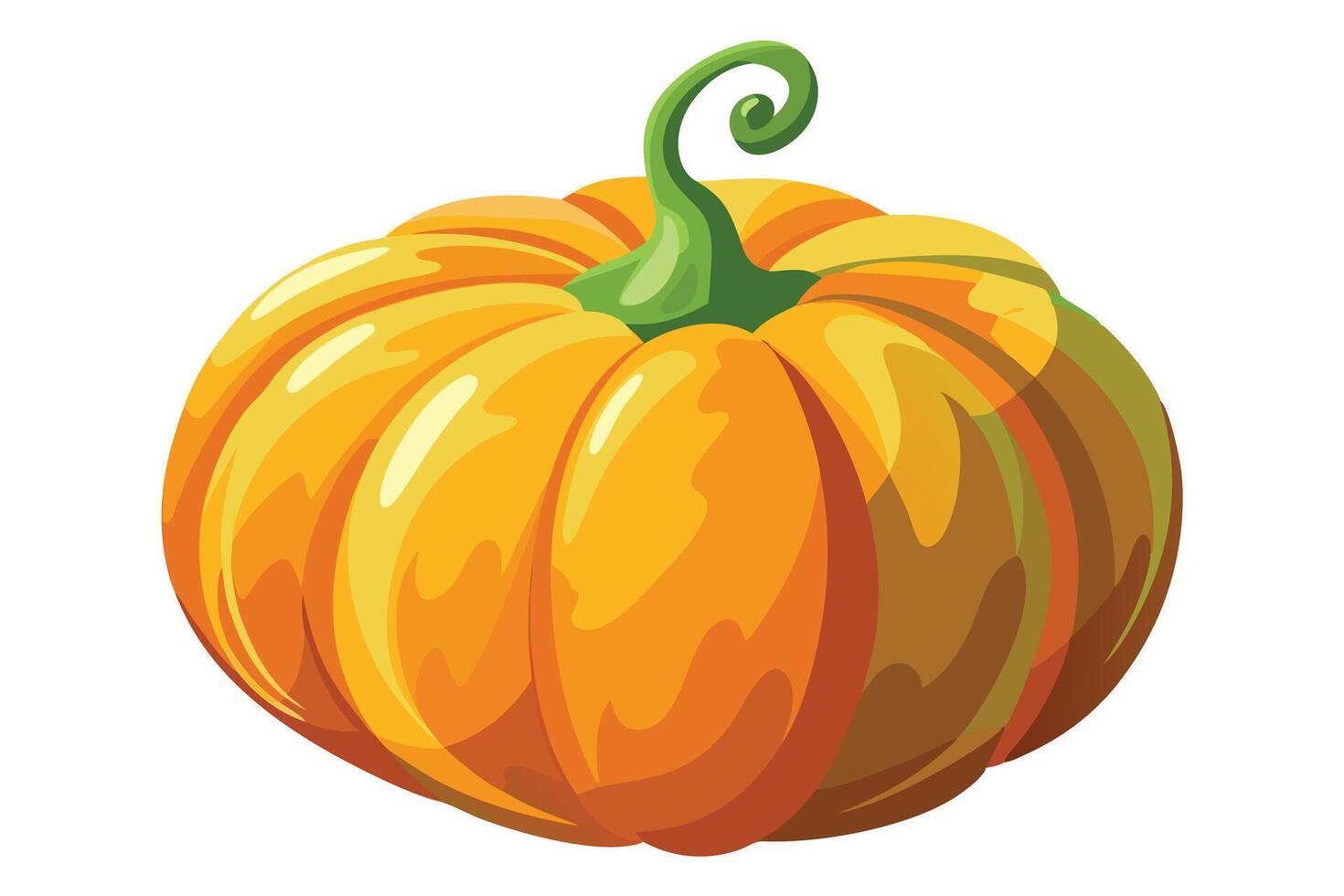 Cartoon Orange Pumpkin with Green Stem and Tendril, Isolated on White Background vector