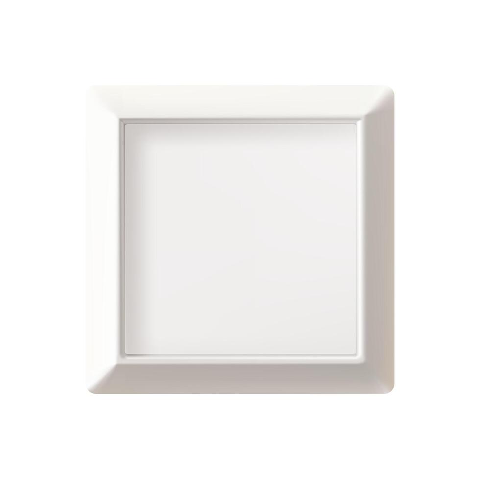 Square photo frame, 3d render on light bg. White picture flat lay mock up. Realistic painting vintage gallery wall, empty wood border with shadow, copy space. Isolated art print, gray display box vector