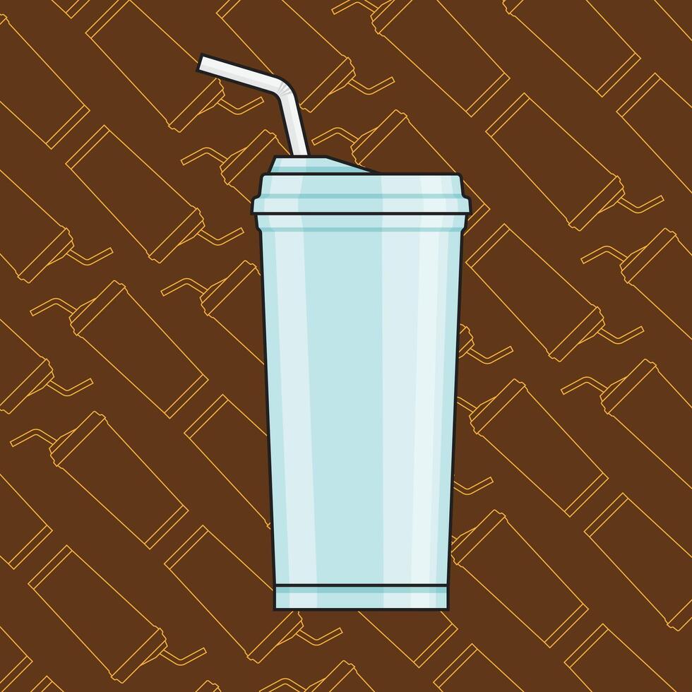 A background image of a square coffee cup icon with a pastel green glass in the center vector