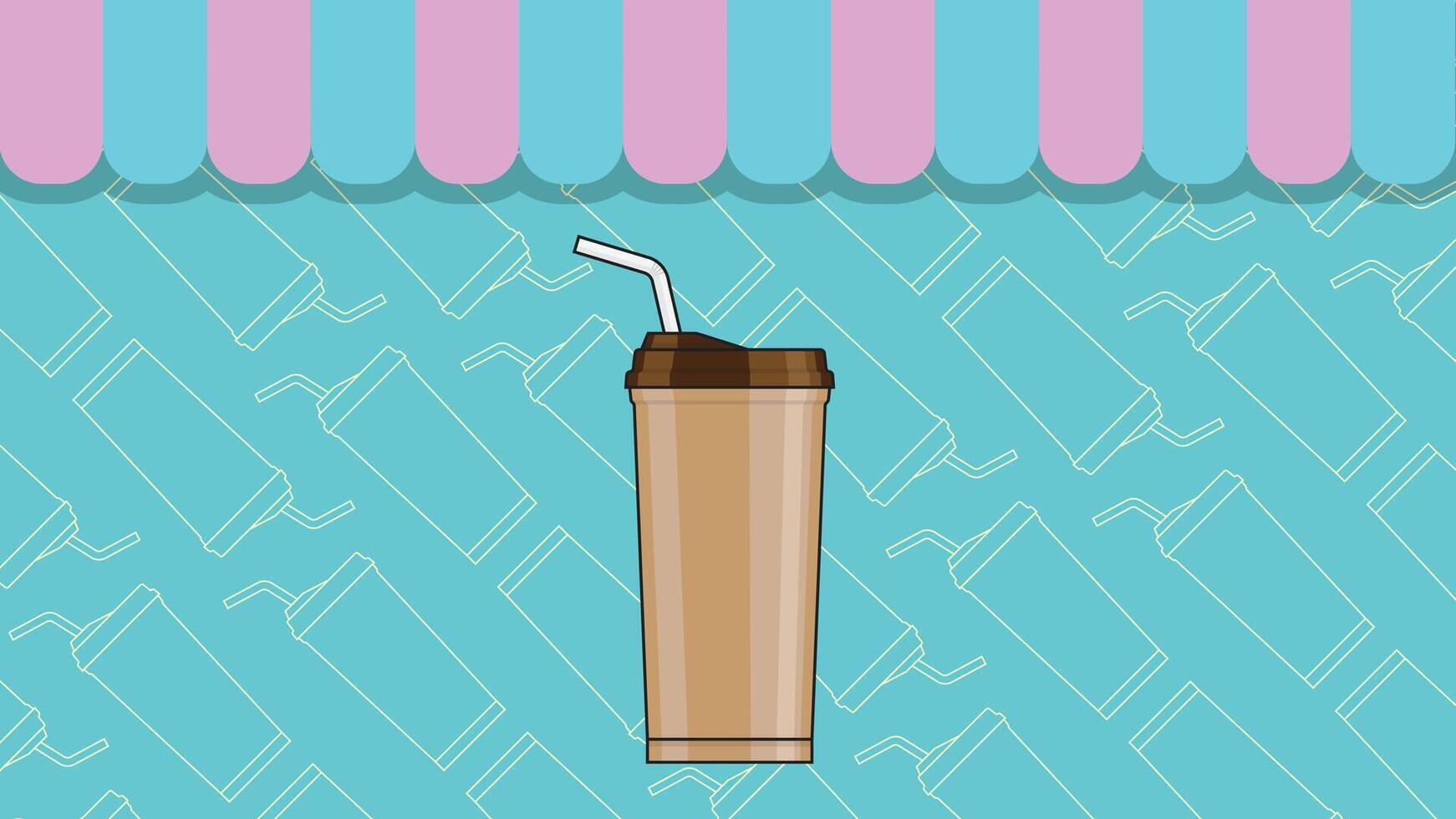 Coffee cup icon background with alternating colored flags on top Foreground with beverage cup. vector